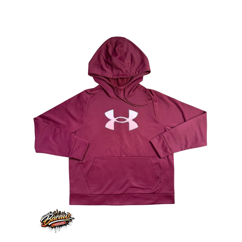 Under Armour Womens Armour Fleece Hoodie Maroon Pink Ombre Logo XL Loose Fit